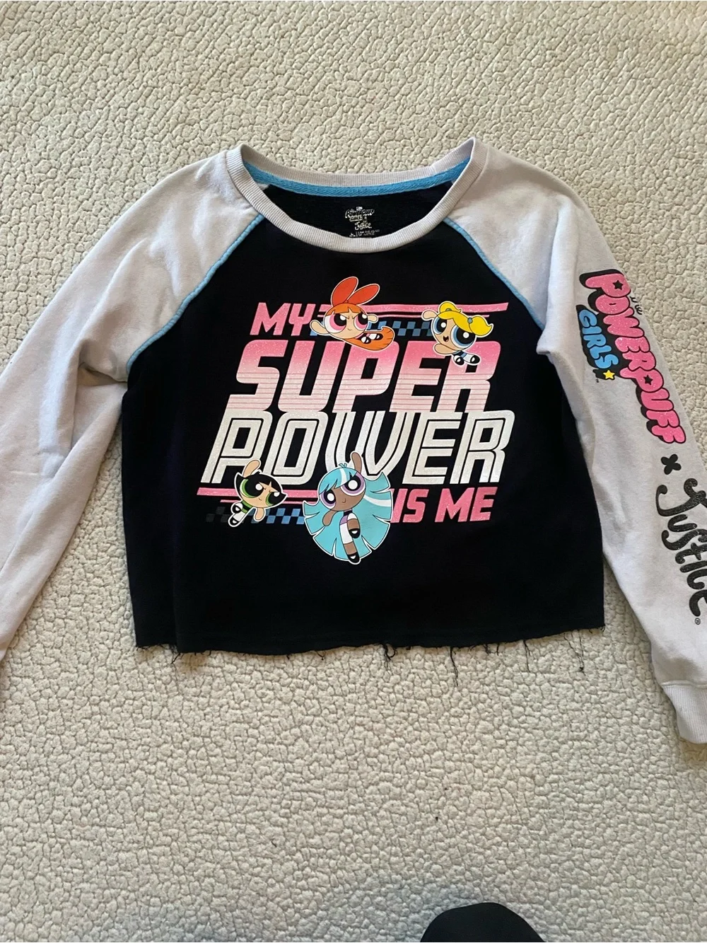 Powerpuff Girls 'My Super Power Is Me' Black & Gray Raglan Top